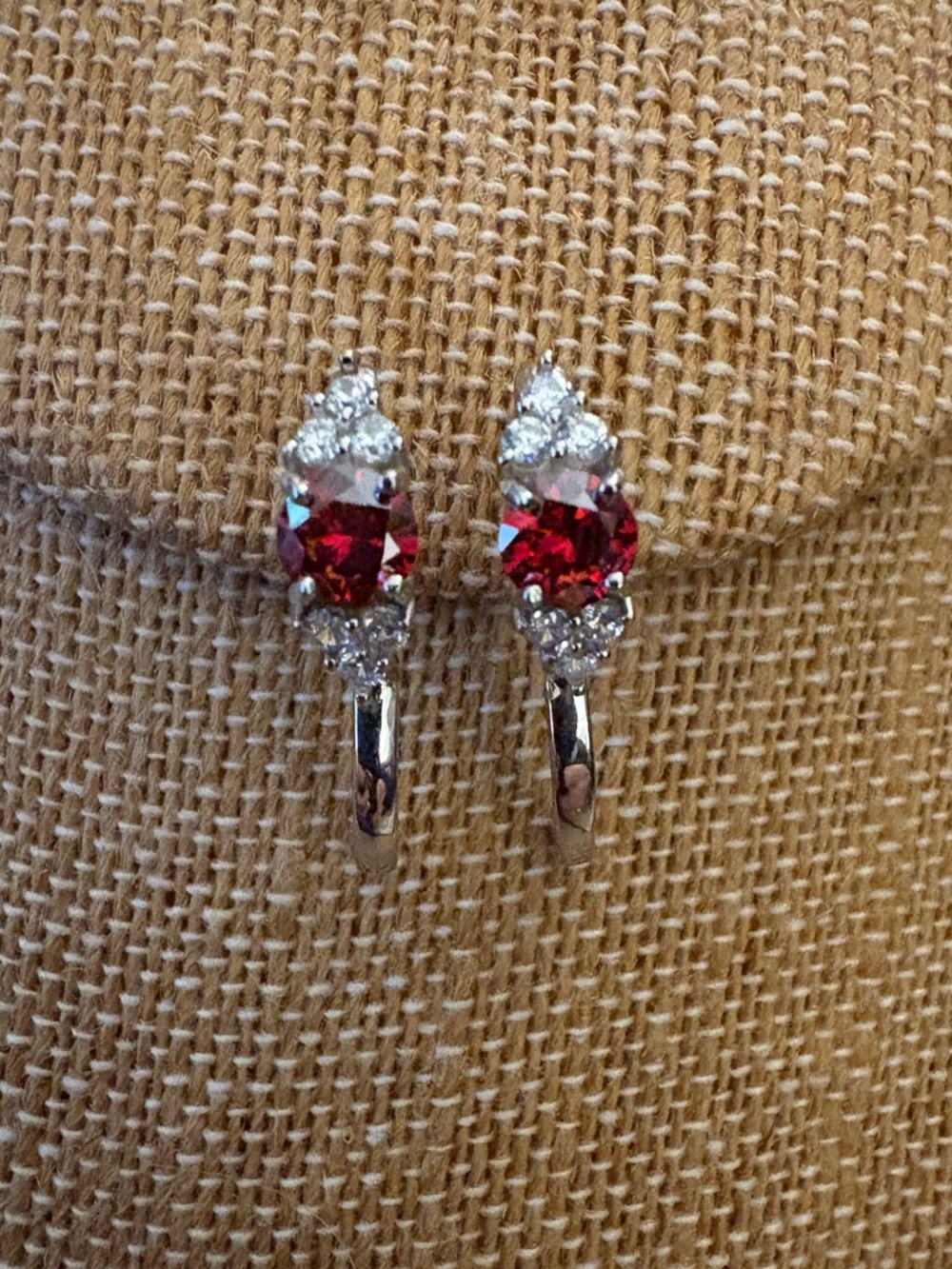 Solid Sterling Silver 1 Carat Red Moissanite Huggie Hoops